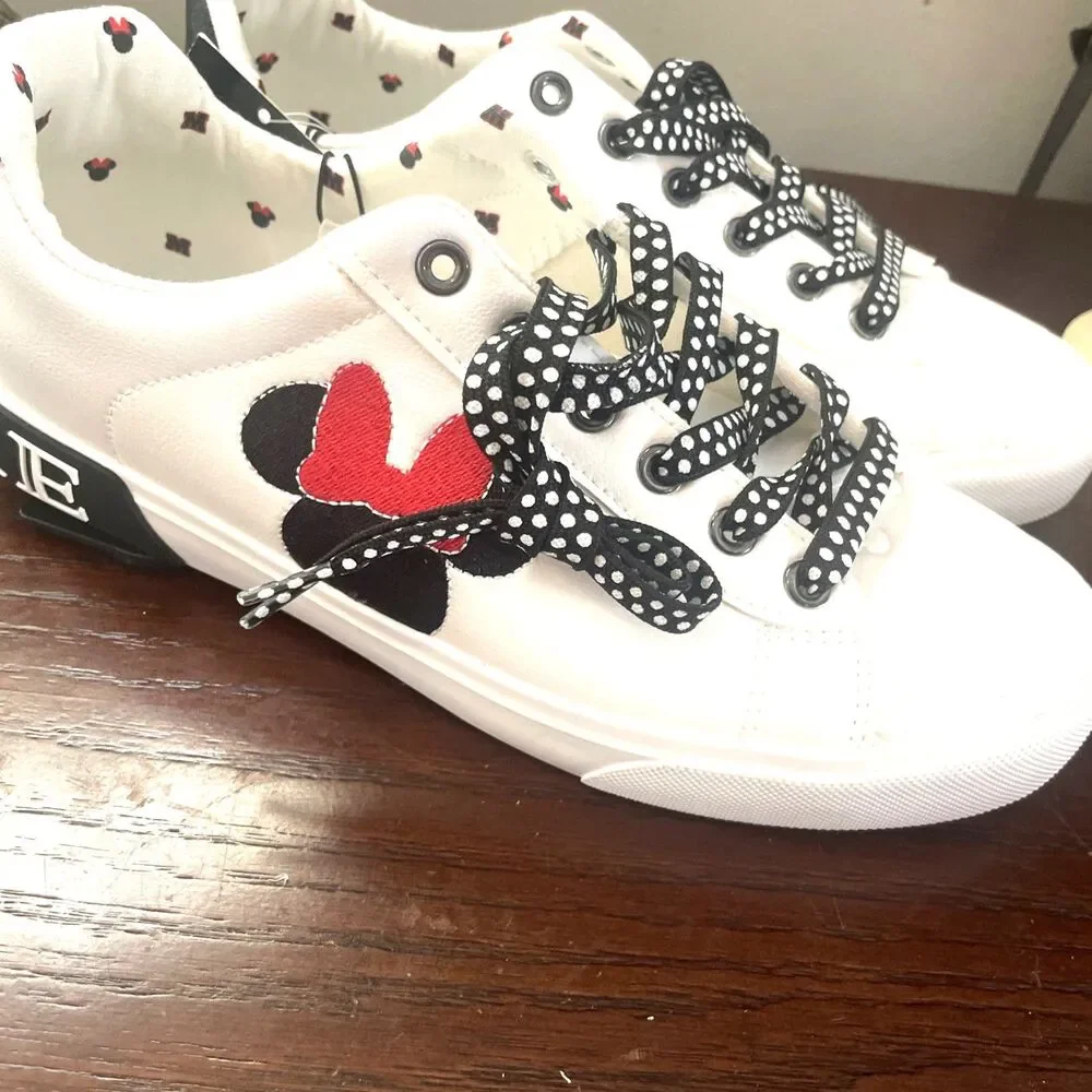 Disney NWTMinnie Mouse Women's Logo White Lace Up Low Top Court Sneakers Sz8 NEW